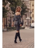 Rochie gri închis cu talie cravată 9729 - Magazin online - Boutique